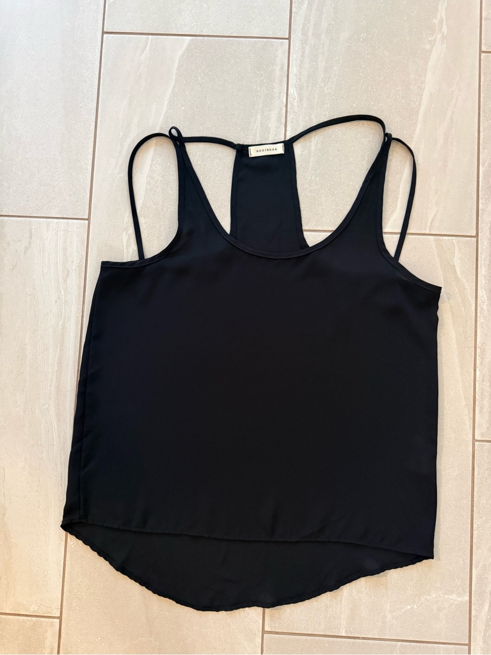 Annianna Black Sheer Layered Racerback Tank Top Women’s Large Flowy